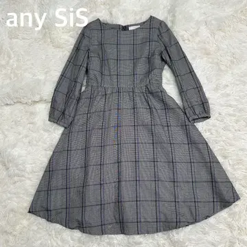any SiS 애니시스 체크 무늬 플레어 원피스 그레이