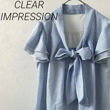 CLEAR IMPRESSION 블라우스 가슴 리본 스트라이프 프릴 안감