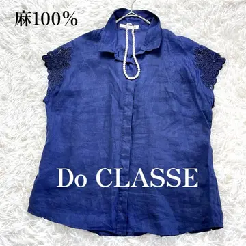 DoCLASSE 두클라쎄 블라우스 린넨 100% 소매 비침 네이비 L