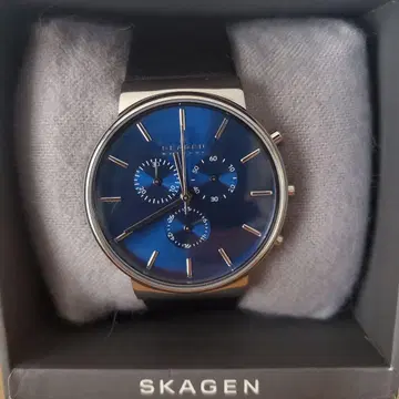 SKAGEN 크로노그래프 손목시계 네이비 배터리 소모