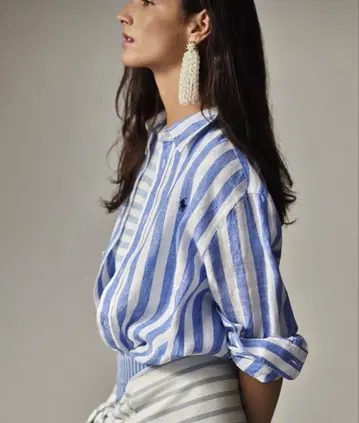 Ralph Lauren 블루 화이트 스트라이프 긴팔 셔츠