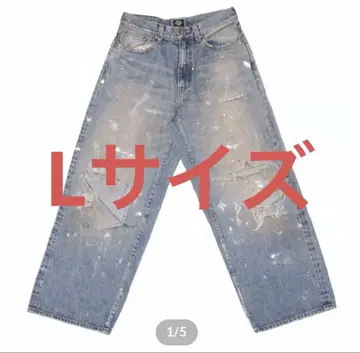 TSY 찢어진 와이드 스트레이트 데님 인디고