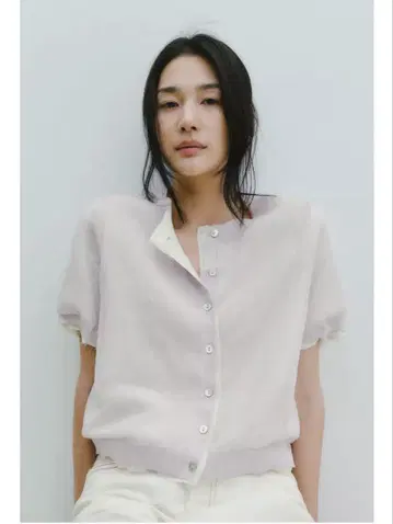 린넨 혼합 더블 레이어드 니트 가디건