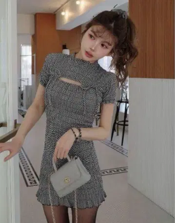 Darich 리본 셔링 깅엄 미니 원피스 F