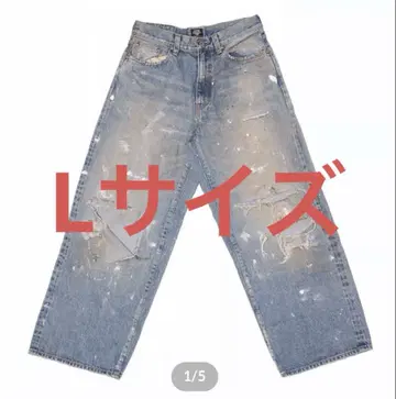TSY 찢어진 와이드 스트레이트 데님 인디고