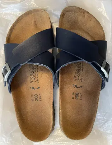 네이비 가죽 크로스 스트랩 샌들 40/260