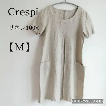 Crespi 반팔 무릎 기장 린넨 100% 원피스 핑크 린넨 일본제