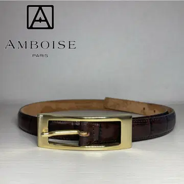 [컨디션 최상] AMBOISE 가죽 내로우 벨트 악어 엠보싱 다크 브라운