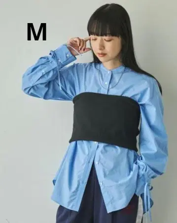 coen 코엔 ELS 코튼 소매 리본 밴드 카라 셔츠 M 블루