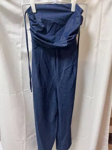 네이비 셔링 허리 올인원 멜빵 오버롤