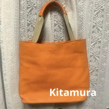 키타무라 KITAMURA 오렌지 가죽 토트백 K 자수 장식