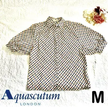[새상품급] Aquascutum 체크 무늬 반팔 셔츠