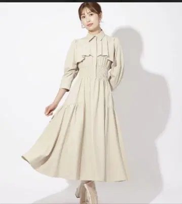 앤드쿠튀르 요크 플라시 셔링 셔츠 원피스 베이지 M