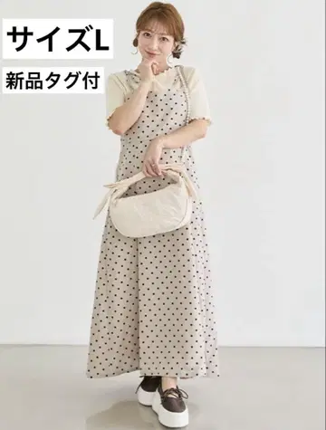 새상품 시마무라 도트 캐미 원피스 (츠지 노조미) L 사이즈 베이지