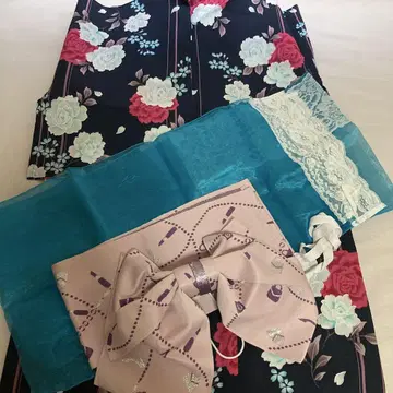 여성용 유카타 네이비 컬러 꽃무늬 M 사이즈