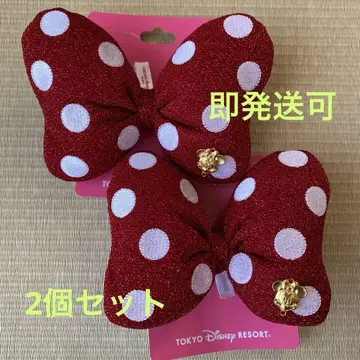 디즈니 미니 리본 머리끈 헤어 포니 도트 무늬 2개 세트