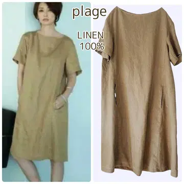플라주 plage 린넨 100% 원피스 A 라인 무릎 기장 반팔