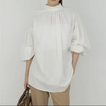 새상품 개럴개런트 린넨 하이넥 셔츠 화이트 2way