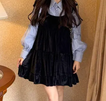 벨벳 티어드 미니 원피스