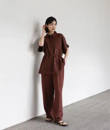 셀렉 모카 et 린넨 믹스 허리 드로 블라우스 팬츠