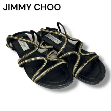 JIMMY CHOO 블랙 샌들 골드 체인 플랫 여름