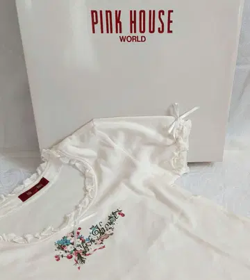 PINK HOUSE 로고와 부케 프릴 티셔츠 (M)