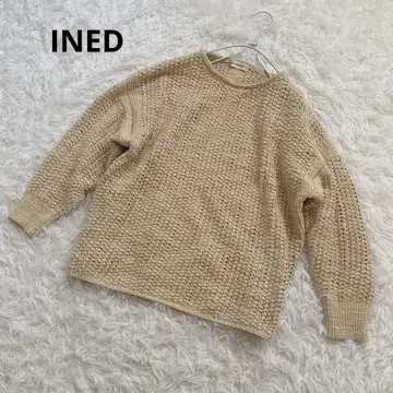 a122 이네드 INED 면 니트 크림 베이지 9호 M 사이즈 반소매
