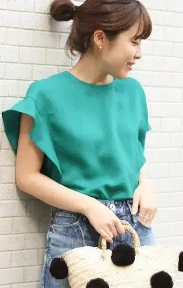 Spick & Span 소매 플레어 블라우스 그린