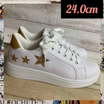 24.0cm 새상품 여성용 패션 스니커즈 라메 초경량 화이트