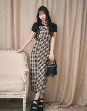 미셸 마카롱 앙상블 체크 원피스