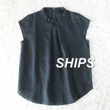 SHIPS 린넨 100% 텔레데란 지퍼 스탠드 카라 블라우스 블랙 S