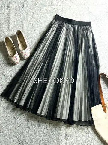 [ SHE TOKYO ] 랜덤 플리츠 스커트 시어 스커트 36 블랙