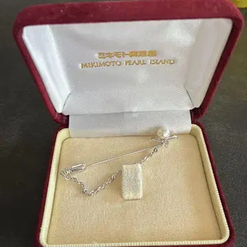 미키모토 하트 모양 실버 브로치 펄 장식