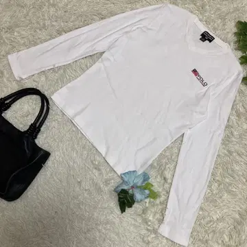 새상품급 폴로 청바지 랄프 로렌 긴팔 티셔츠 화이트 원포인트 로고 S