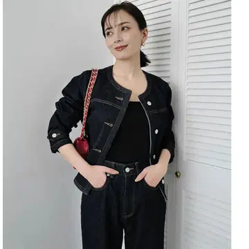 노카라 데님 자켓 인디고 블루