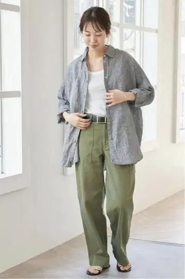 Spick & Span 80 린넨 카슈쿨 빅 셔츠 (블랙 베이스)