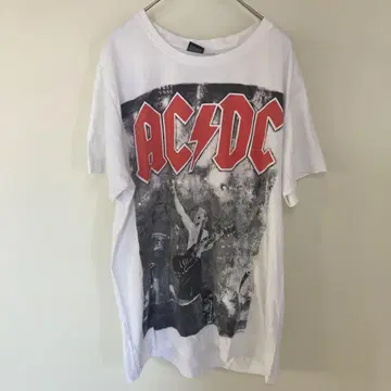 빈티지 AC/DC 티셔츠 L 사이즈 흰색 화이트 밴딩 구제 의류