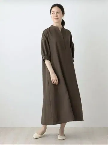 애프터눈 티 리빙 린넨 퍼프 소매 롱 원피스 미사용 새상품