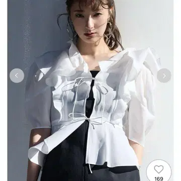 미사용 Fray ID 시어 프릴 페플럼 블라우스 화이트 흰색