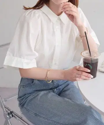 택 포함 새상품 Discoat 카라 부착 블라우스