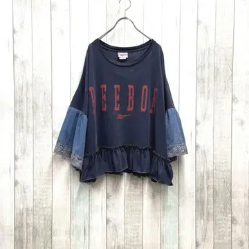 구제 의류 로고 t셔츠 소매 플레어 밑단 프릴 리메이크 리복 USA제