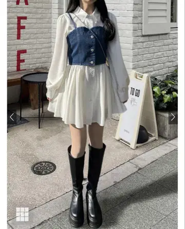 GRL 데님 뷔스티에 x 셔츠 원피스 앙상블 [ta212]