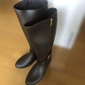 PoMPADoUR 브라운 롱 자키 부츠 지퍼 벨트