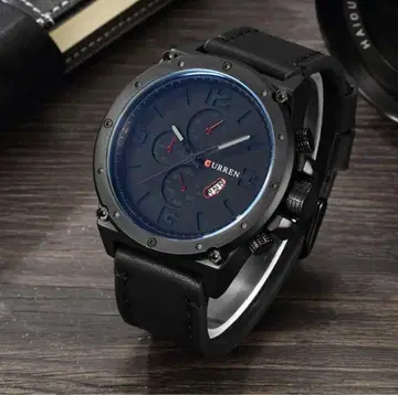 CURREN 크로노그래프 블랙 가죽 시계