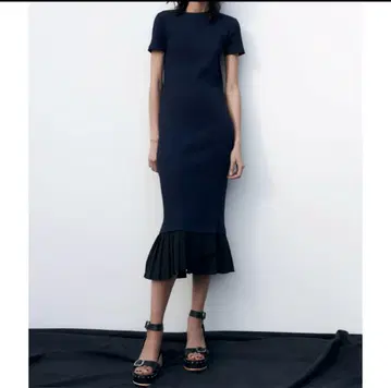 ZARA 플리츠 헴 원피스 L 네이비