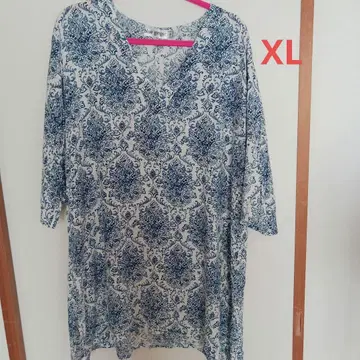 빅 사이즈 블루 진저 꽃무늬 튜닉 XL