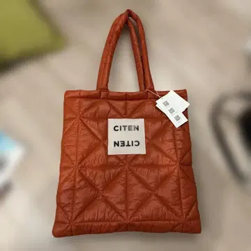오렌지 퀼팅 토트백