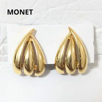MONET 귀걸이 물방울 골드 도금 빈티지 클립 타입