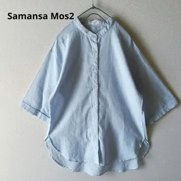 Samansa Mos2 블라우스 밴드 카라 코튼 린넨 루즈핏