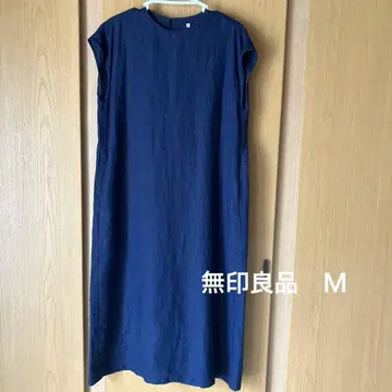 무인양품 헴프 워시드 프렌치 슬리브 원피스 블루 M